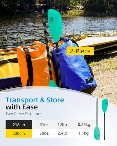 OCEANBROAD Kayak Paddle 86in/218cm, 90.5in/230cm Alloy Shaft 2-Piece Floatable Kayak Oar for Kayaking Canoeing Boating in Kuwait