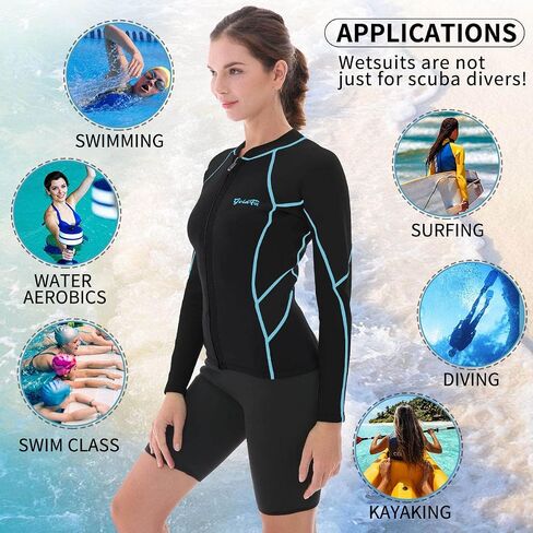 GoldFin Wetsuit Top Women, 2mm Wetsuits Jacket Long Sleeve Neoprene Tops for Water Aerobics Diving Surfing Swimming in Kuwait