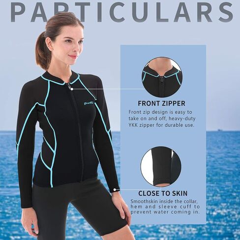 GoldFin Wetsuit Top Women, 2mm Wetsuits Jacket Long Sleeve Neoprene Tops for Water Aerobics Diving Surfing Swimming in Kuwait