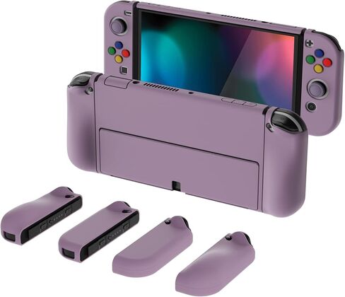 PlayVital AlterGrips Protective Case for Nintendo Switch OLED, Dockable Grip Cover for Nintendo Switch OLED Joycon w/Thumb Grips & Button Caps - Glossy Chameleon Green Purple in Saudi Arabia