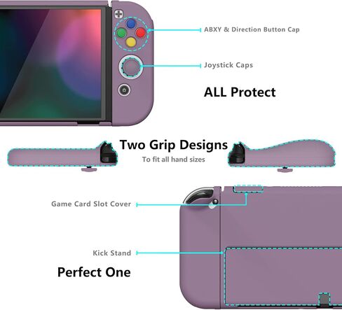 PlayVital AlterGrips Protective Case for Nintendo Switch OLED, Dockable Grip Cover for Nintendo Switch OLED Joycon w/Thumb Grips & Button Caps - Glossy Chameleon Green Purple in Saudi Arabia