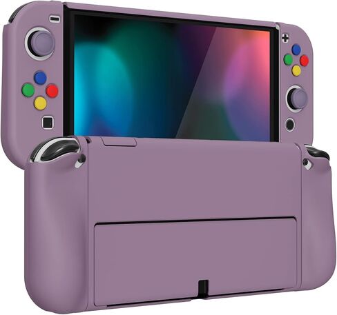PlayVital AlterGrips Protective Case for Nintendo Switch OLED, Dockable Grip Cover for Nintendo Switch OLED Joycon w/Thumb Grips & Button Caps - Glossy Chameleon Green Purple in Saudi Arabia