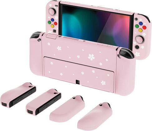 PlayVital AlterGrips Protective Case for Nintendo Switch OLED, Dockable Grip Cover for Nintendo Switch OLED Joycon w/Thumb Grips & Button Caps - Glossy Chameleon Green Purple in Saudi Arabia