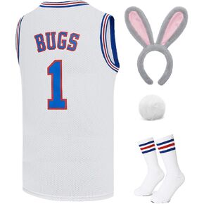 Youth Basketball Jersey for Kids Lola #10 / Bugs #1 Space Movie Jerseys Halloween 90s Sports Jersey White/Red XS-XL