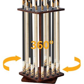Pool Cue Holders for Billiard Room, 360 Degree Rotating Pool Stick Holder, Floor Stand Billiard Cue Rack up to 16 Sticks, Natural Wood Pool Cue Equipment Storage Organizer, Billiard Gifts for Men
