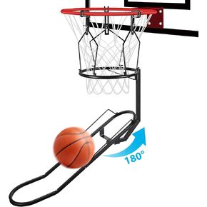 GADFISH Basketball Rebounder, 180° Rotatable Basketball Return Attachment with 3 Stable Large Hooks, Heavy Duty Basketball Accessories Ball Return Training Aid for 18" Rim Basketball Hoop(Black)