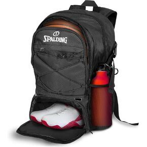 Spalding Basketball Backpack Sports Bag, Black Backpack with Ball and Shoe Compartment, Use for Basketball Accessories & Stuff, Basketball Gifts for Basketball Players