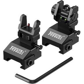 Feyachi S37 Fiber Optic Iron Sights,Red Green Dots Fiber Flip Up Sights,Rail Mount Flip Up Sights,Tool-Free Adjustment Front and Rear Backup Iron Sight