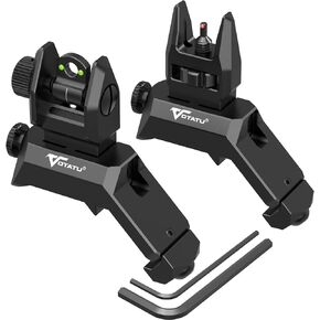 VOTATU V9 45-Degree Offset Iron Sights- Fiber Optic Front and Rear Flip-up Sight Set, Folding Back-up Sites for Picatinny