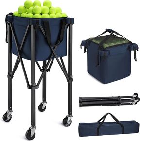 TOBWOLF Foldable Tennis Ball Hopper, Portable Pickleball & Tennis Ball Basket for 160 Balls with Silent Wheels, Upgraded Large Capacity Pickleball Ball Holder, Tennis Ball Cart for Practice & Training