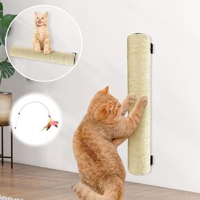 Cat Scratching Post Wall Mounted 2 Pack Cage Mount Cat Scratcher 2-in-1 Natural Sisal Kitty Scratch Posts with Self Groomer Massager for Scratch and Climbing 15.7x2.7in (White)