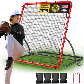 Heavy Duty Baseball Rebounder Net 4x4.5 FT Pitchback with 3 Adjustable Angles, Baseball and Softball Bounce Back Net for Ground, Line Drive, Fly Ball Return Settings Fielding Trainer