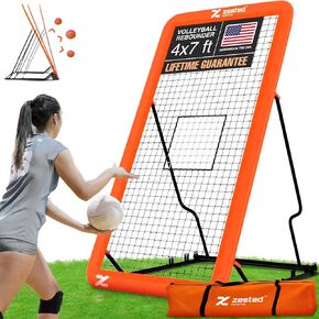7x4 FT Volleyball & Baseball Rebounder Net – Adjustable Multi-Sport Training Equipment for Passing, Spiking, Throwing & Catching – Heavy-Duty Steel Frame, Durable PE Bounce Back Net w/Carry Bag