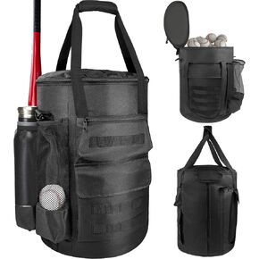 Baseball Bucket Bag - Baseball Bag Coaching Accessories Organizer Softball Bucket Bag with Anti-Slip Bottom & Multiple Pockets for 6 Gallon Bucket, Bat, Gloves, Scoreboards