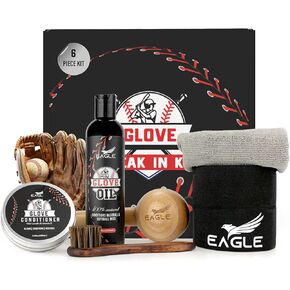 Eagle Glove Break in Kit - Glove Oil (8.45oz), Conditioner (3.38oz), Wrap, Mallet, Applicator & Cloth, 6-Pieces Set for Baseball Gloves, Softball Gloves