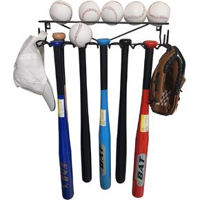 Metal Hanging Baseball Equipment Rack, Baseball and Softball Bats and Balls Storage Holder for Baseball Caps, Gloves, Bat Rack for Bats Baseball & Softball Bat Rack, Wall Mount Gym Rack Organize
