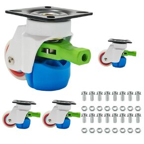 4 Pack Leveling Casters with Ratchet Handle, Adjustable Heavy Duty Casters, Retractable and 360 Degree Swivel Castors, Quiet and Floor-Friendly, for Workbench, Equipment, Swivel Castor Wheels (T60)