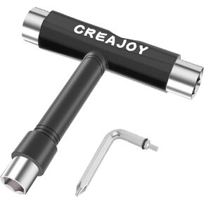 All-in-One Skate Tools Multi-Function Portable Skateboard T Tool Accessory with T-Type Allen Key and L-Type Phillips Head Wrench Screwdriver (Black)