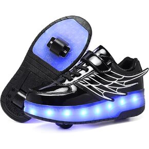 LED Roller Skate Shoes for Kids Boys Girls Light Up Roller Sneakers with Detachable Wheels Rechargeable Flashing Wheeled Shoes