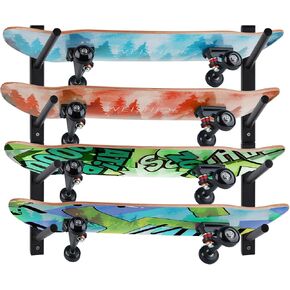 BiJun Skateboard Wall Mount, Snowboard Wall Mount Display, Horizontal Ski Wall Rack, Skateboard Rack Storage Holder Longboard Wall Hanger