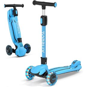 TONBUX Kids Scooter, Light Up 3 Wheel Kick Scooters for Kids 3-5, Folding Scooters for Kids 8-12 with Adjustable Height -Toddler Scooter Lean-to-Steer & Widen Anti-Slip Deck