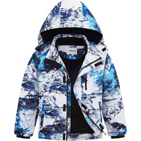 Boys Waterproof Ski Jacket Fleece Lined Warm Winter Snow Coat Hooded Winter Jacket for Kids