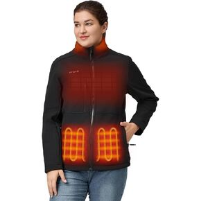 ORORO Women's 5 Heat Zones Softshell Heated Jacket with Battery, Fleece Lined Heated Jacket (Charger Not Included)