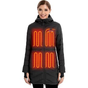 Venustas Women's Long Heated Down Jacket with Battery, Electric Puffer Jacket with 90% Duck Down For Outdoor Camping Skiing