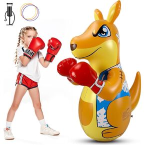 Inflatable Punching Bag for Kids – Bop Bag Inflatable Kangaroo Toy with Instant Bounce Back Action, Fun Ring Toss & Throwing Game (50" Height)