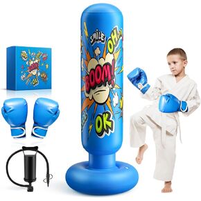 Punching Bag for Kids, Inflatable Kids Punching Bag for Kids 3-12, Boxing Equipment for Kids and Adults, Christmas, Birthday Gifts, Punching Bag Practice Karate, Taekwondo