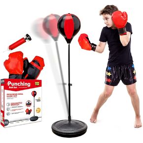 Punching Bag for Kids, Kids Boxing Bag with Stand, 3 4 5 6 7 8 9 10 Years Old Adjustable Kids Punching Bag, Boxing Equipment with Boxing Gloves, Boxing Set as Boys & Girls Toys Gifts