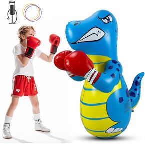 Inflatable Punching Bag for Kids – Bop Bag Inflatable Dinosaur Toy with Instant Bounce Back Action, Fun Ring Toss & Throwing Game (47" Height)