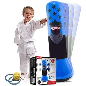 Whoobli Ninja Inflatable Kids Punching Bag, Inflatable Toy Punching Bag for Kids, Bounce-Back Bop Bag for Play, Boxing, Karate, Anger Management, Gift for 3-7 Years Old, Toys Age 3 4 5 6 7; New 2024
