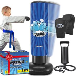 Inflatable Boxing Toy for Boys Age 4-8-12, Standing Kick Dummy, Karate Taekwondo Equipment, Fun Active Game, Birthday Party for Kids, Durable Punch Box Set