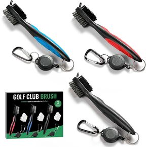 3 Pack Golf Club Brush and Club Groove Cleaner with Retractable Zip-line and Aluminum Carabiner Cleaning Tools , Golf Accessories, Golf Gifts for Men , Golf Ball Cleaner, Easily Attaches to Golf Bag