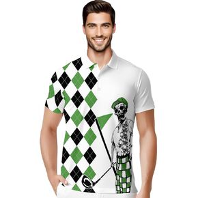 HIVICHI Golf Shirts for Men Funny Hawaiian Crazy Print Mens Polo Shirt