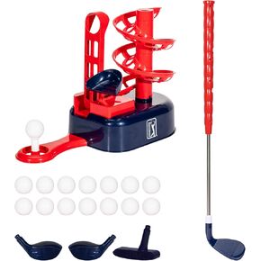 Franklin Sports Kids Golf Tee Trainer - PGA Tour - Push Pedal Automatic Ball Feeder - Adjustable Club with Lefty and Righty Club Heads - Built in Ball Storage