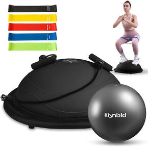 Half Balance Ball Trainer, Inflatable Half Exercise Ball Balance Trainer with Pilates Ball & Resistance Bands, Non-Slip Half Yoga Ball for Home Gym Full Body Workouts