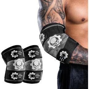 MANUEKLEAR 5mm Neoprene Weight Lifting Elbow Sleeves for Men (1 Pair), Elbow Sleeves Weightlifting Men with Two Adjustable Compression Straps, Elbow Compression Sleeves For Weightlifting