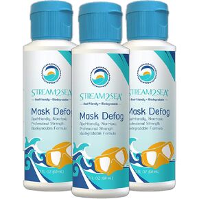 Stream2Sea Mask Defog Biodegradable Defogger Coating, Reef Friendly Anti Fog Mask For Glasses, Snorkel Mask, Scuba Divers, Ski Goggles and Sports Glasses Equipment, Paraben Free, 2 Fl Oz Pack of 3