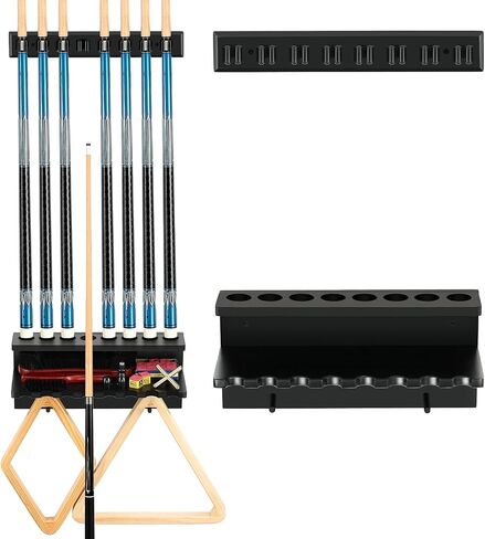 Wall Mount Pool Stick Holder - Billiards Pool Cue Rack Hardwood Pool Cue Set Holder for 6 Cues Sticks Storage Pool Table Accessories Equipment Organizer in Saudi Arabia