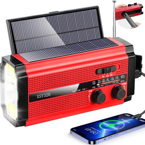 Emergency Hand Crank Weather Radio, 20000mAh / 74000mWh AM/FM/NOAA Solar Powered Radio with Phone Charger, LED Flashlight Reading Lamp Headphone Jack, SOS Alarm, Compass for Emergency Hurricane in Saudi Arabia
