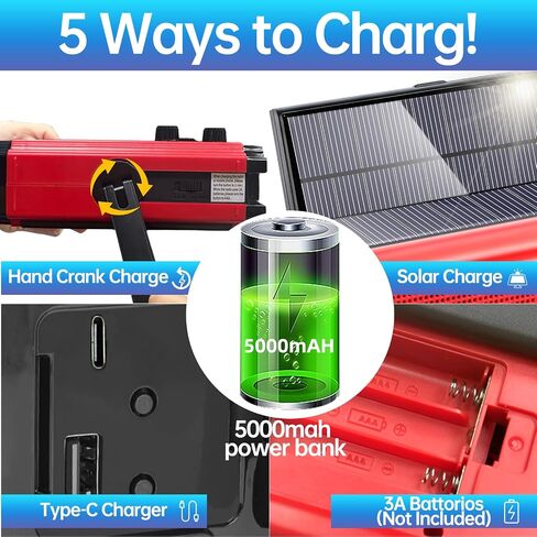 Emergency Hand Crank Weather Radio, 20000mAh / 74000mWh AM/FM/NOAA Solar Powered Radio with Phone Charger, LED Flashlight Reading Lamp Headphone Jack, SOS Alarm, Compass for Emergency Hurricane in Saudi Arabia