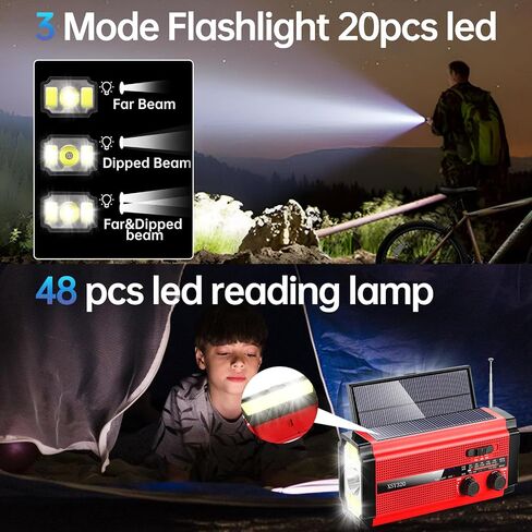 Emergency Hand Crank Weather Radio, 20000mAh / 74000mWh AM/FM/NOAA Solar Powered Radio with Phone Charger, LED Flashlight Reading Lamp Headphone Jack, SOS Alarm, Compass for Emergency Hurricane in Saudi Arabia