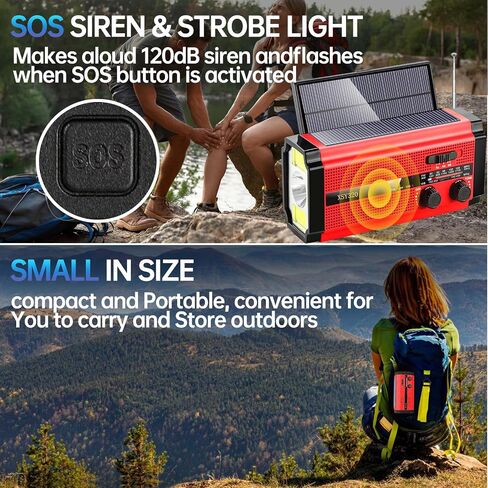 Emergency Hand Crank Weather Radio, 20000mAh / 74000mWh AM/FM/NOAA Solar Powered Radio with Phone Charger, LED Flashlight Reading Lamp Headphone Jack, SOS Alarm, Compass for Emergency Hurricane in Saudi Arabia