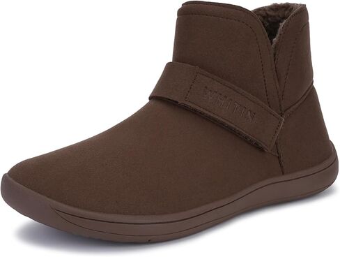 WHITIN Wide Toe Box Barefoot Ankle Boots for Women Zero Drop Sole Adjustable Velcro Size 7 Minimalist Fashion Short Booties Pull-on Mid-Calf Leather Grey in Saudi Arabia