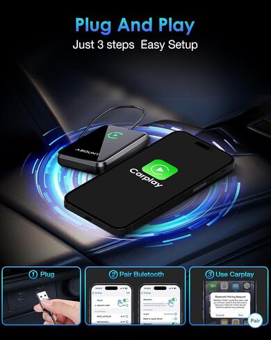 Wireless Carplay Adapter 2024, Converts Wired CarPlay to Wireless,Plug and Play CarPlay Wireless Adapter,Auto Connect Easy Setup Fit for Cars from 2017 and iPhone iOS 10+, Dark Grey in Saudi Arabia