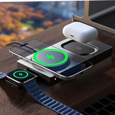 قاعدة شحن LISEN Qi2 3 في 1 Magsafe Apple، قاعدة شحن لاسلكية قابلة للطي بقدرة 15 وات لجهاز iPhone 16 لأجهزة متعددة، حامل شحن Magsafe لساعة iPhone 16 15 14 Pro Airpods in Saudi Arabia
