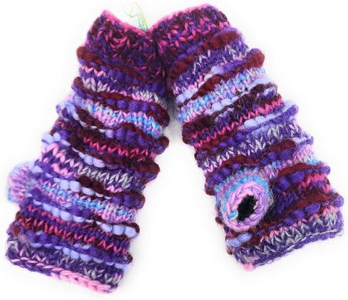 Hand Knit Wool Fingerless Texting Gloves or Mittens Fleece Lined Made in Nepal in Saudi Arabia