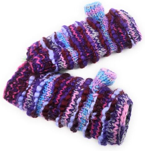 Hand Knit Wool Fingerless Texting Gloves or Mittens Fleece Lined Made in Nepal in Saudi Arabia